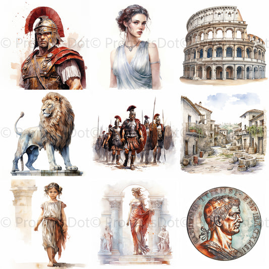 Roman Empire Watercolor Historic Clipart Digital Art and Midjourney Prompt Commercial Use