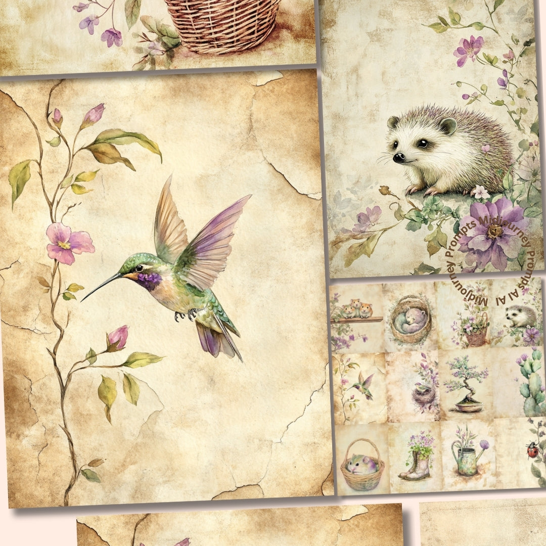 Romantic Botanical Journaling Papers Midjourney Prompt