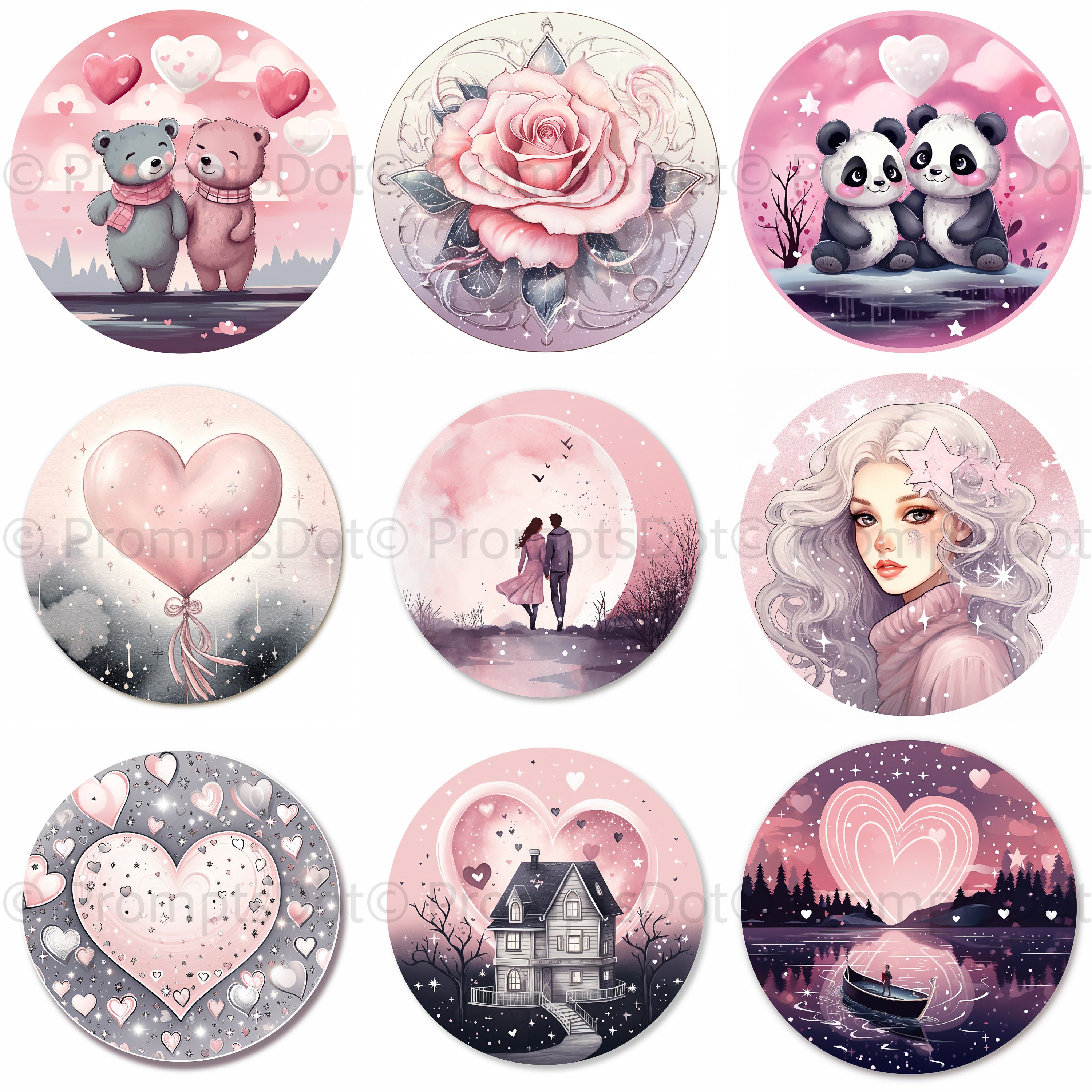 Romantic Digital Art Valentines Stickers and Midjourney Prompt Commerc –  mydotprompt