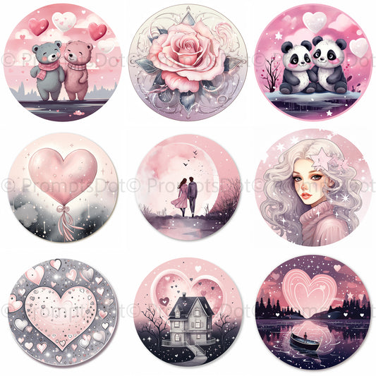 Romantic Illustration Valentines Stickers Midjourney Prompt Commercial Use