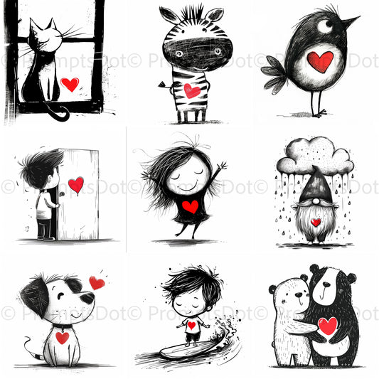 Midjourney Prompt for Romantic Valentines Clipart