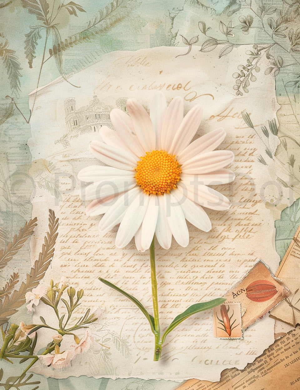 daisy flower Midjourney Prompts For Romantic Aesthetic Junk Journal Papers