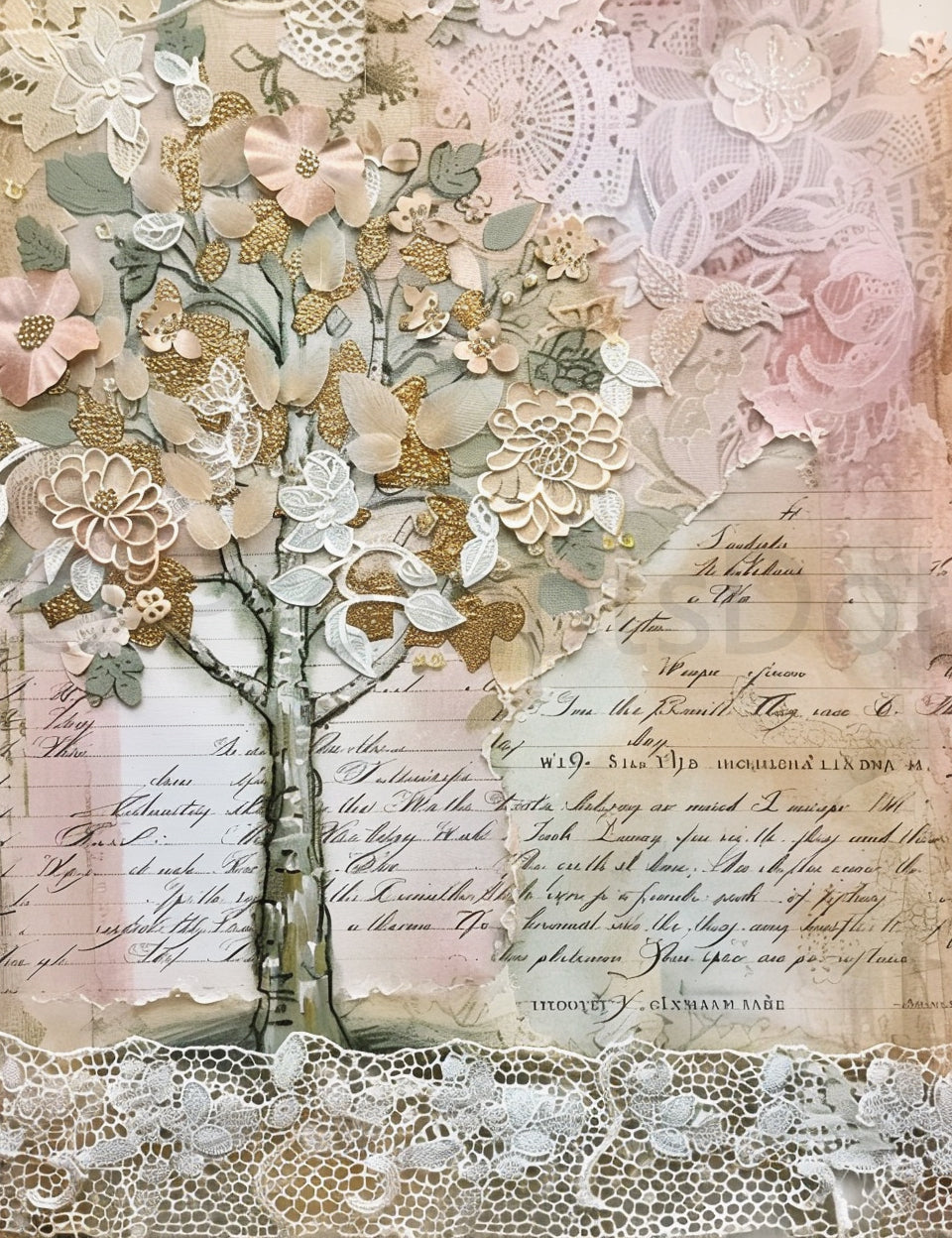 tree Midjourney Prompts For Romantic Wedding Junk Journal Papers