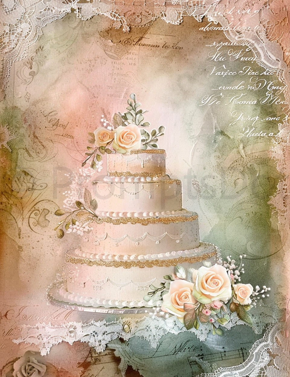 cake Midjourney Prompts For Romantic Wedding Junk Journal Papers