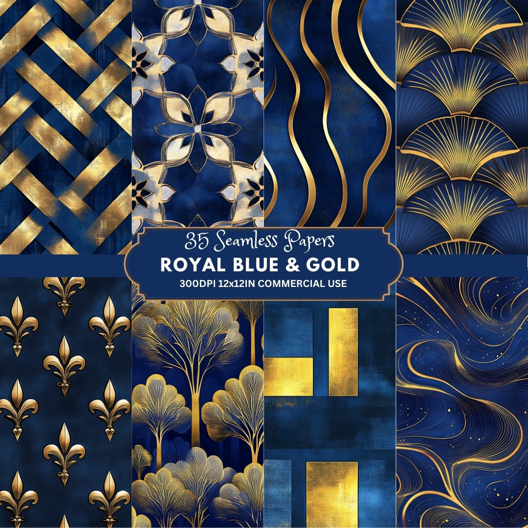 35 Royal Blue and Gold Abstract Seamless Papers