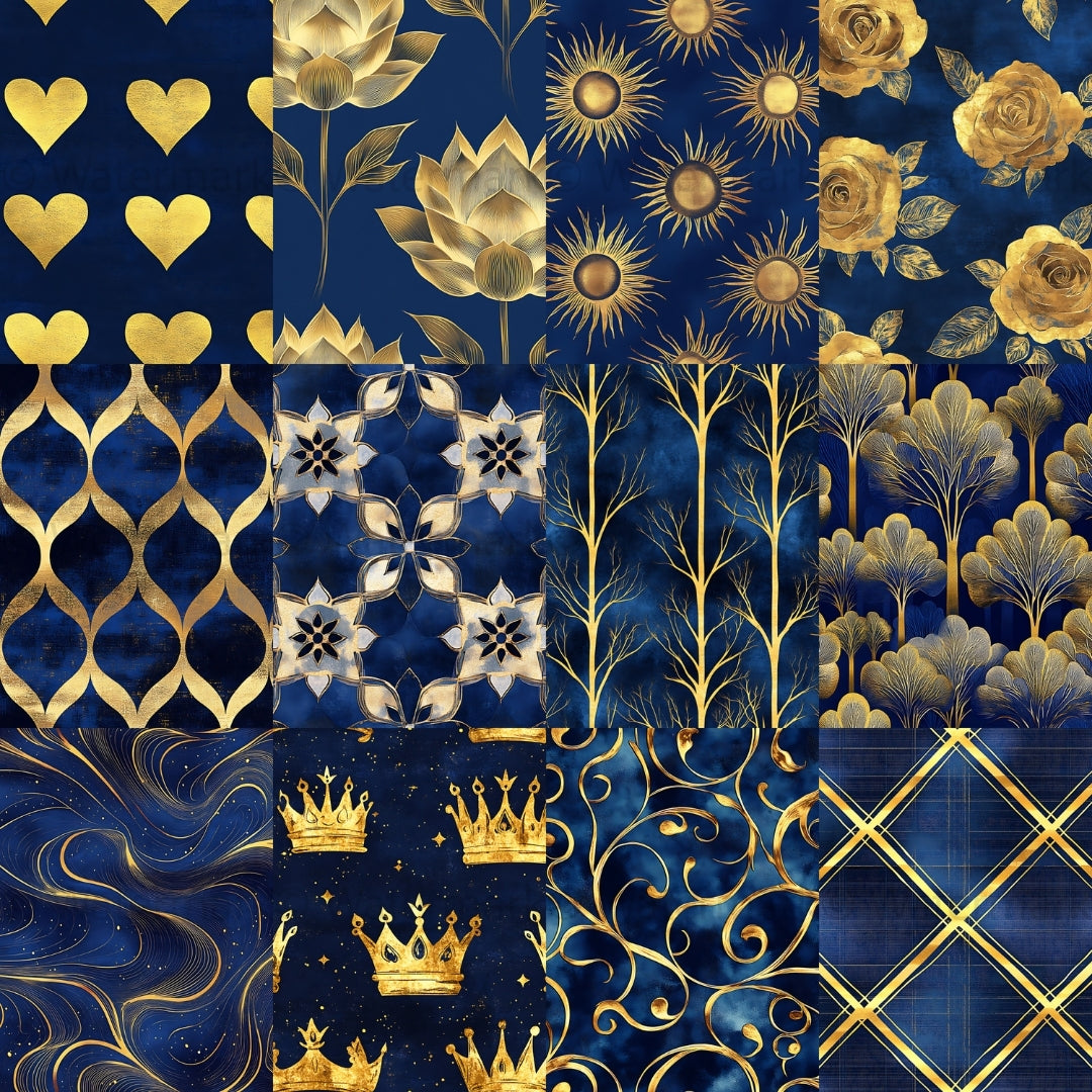 35 Royal Blue and Gold Abstract Seamless Papers