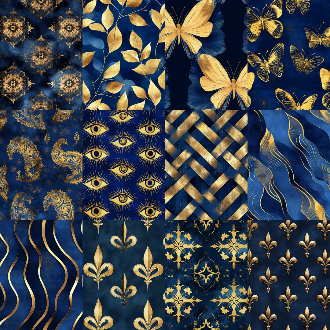 35 Royal Blue and Gold Abstract Seamless Papers