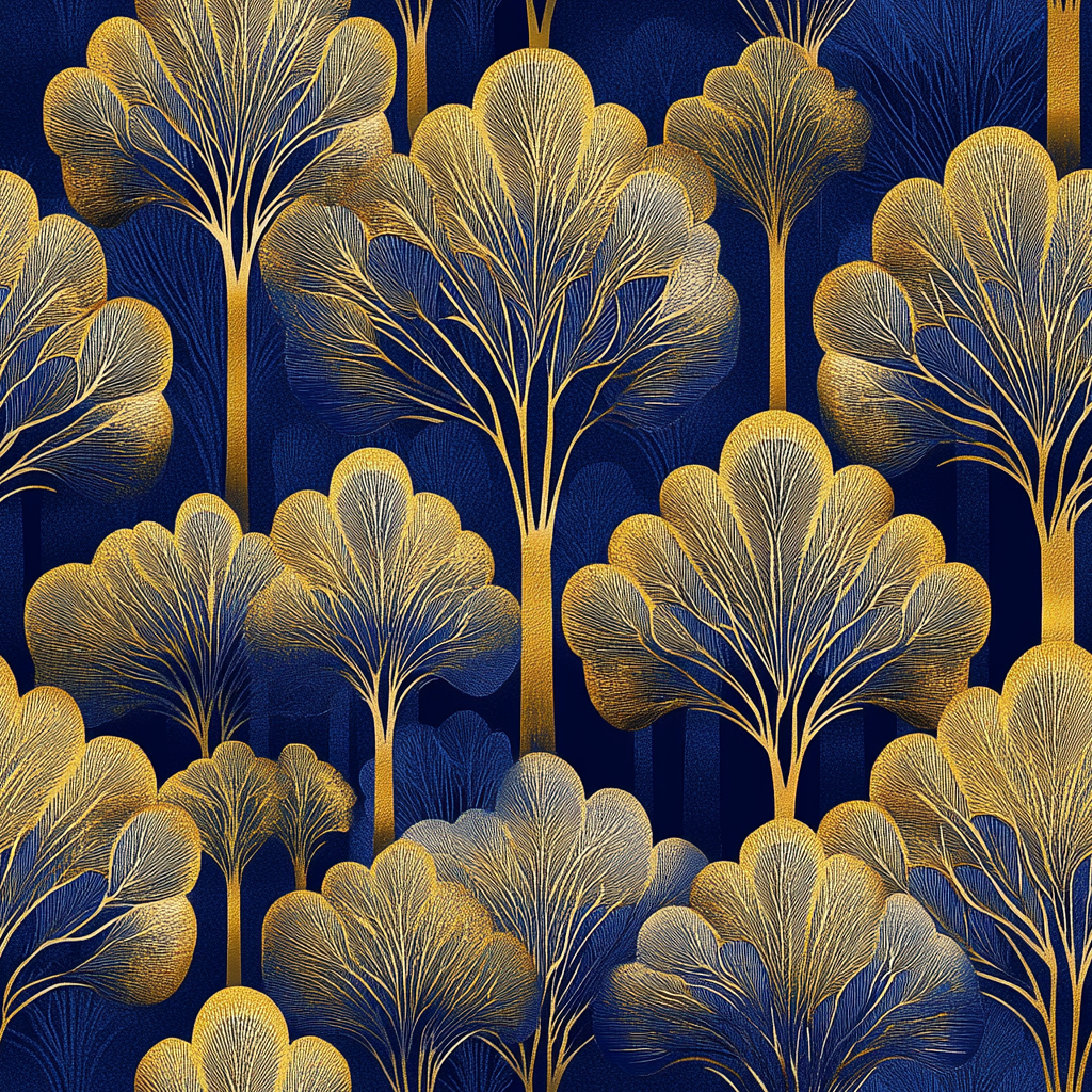 trees gold seamless patterns