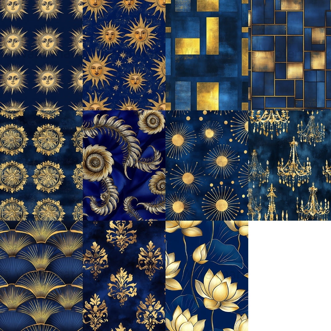 35 Royal Blue and Gold Abstract Seamless Papers