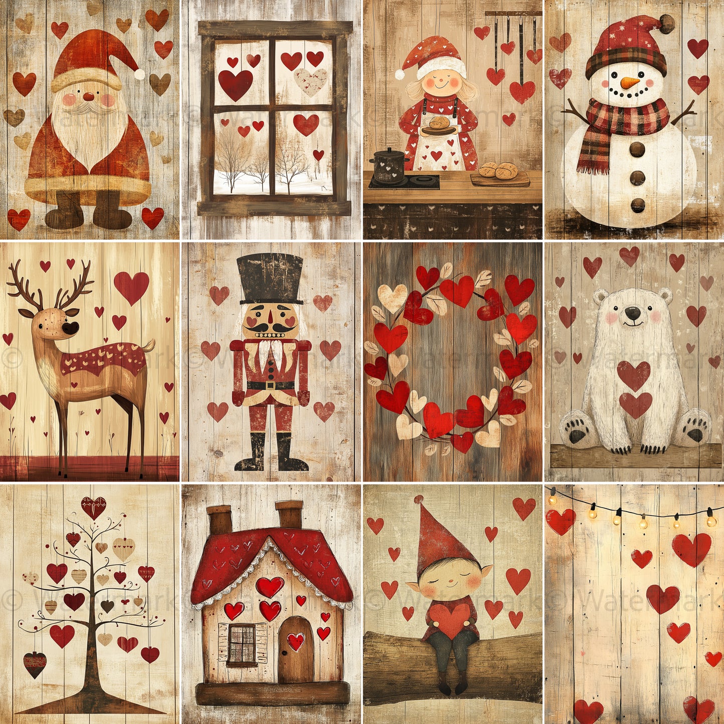 Midjourney Prompts for Rustic Romantic Christmas Papers