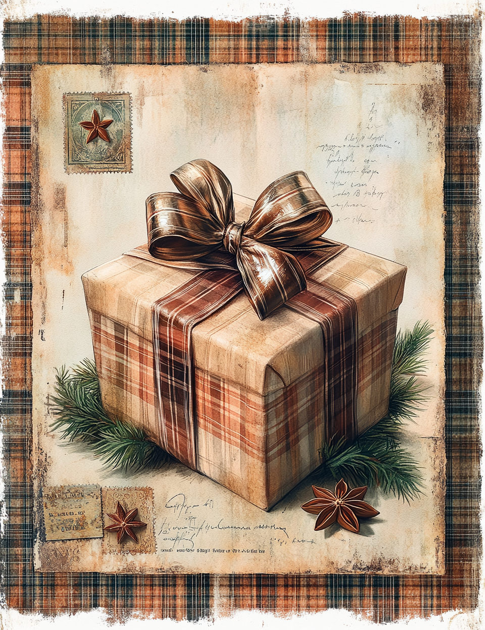 Midjourney Guide Prompts for Rustic Plaid Vintage Christmas Ephemera