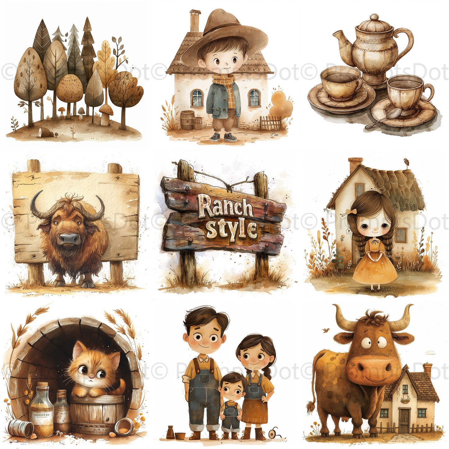 Midjourney Prompt for Rustic Cute Farmhouse Clipart