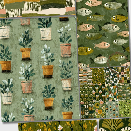 Midjourney V 7 Prompts for Rustic Handcrafted Green Seamless Patterns