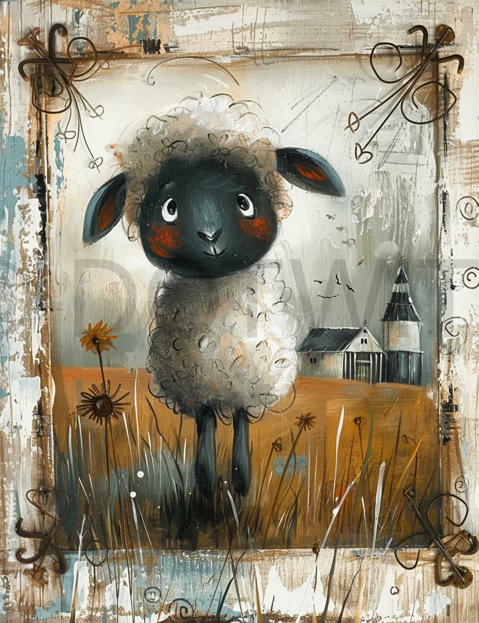 cute sheep in the farm Rustic Junk Journal Pages