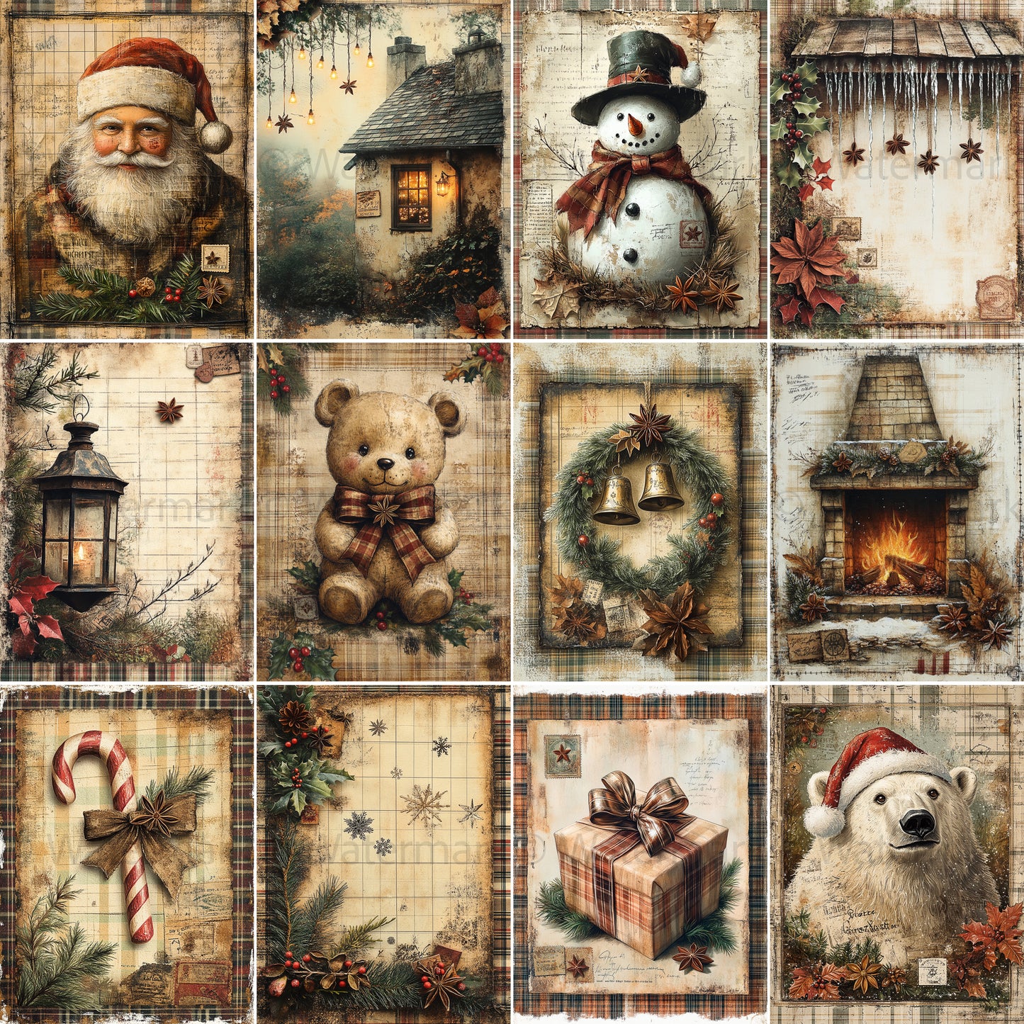 Midjourney Guide Prompts for Rustic Plaid Vintage Christmas Ephemera