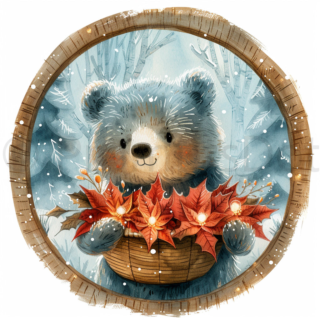 bear with poinsettias Rustic Country Christmas Ornaments Midjourney Prompts