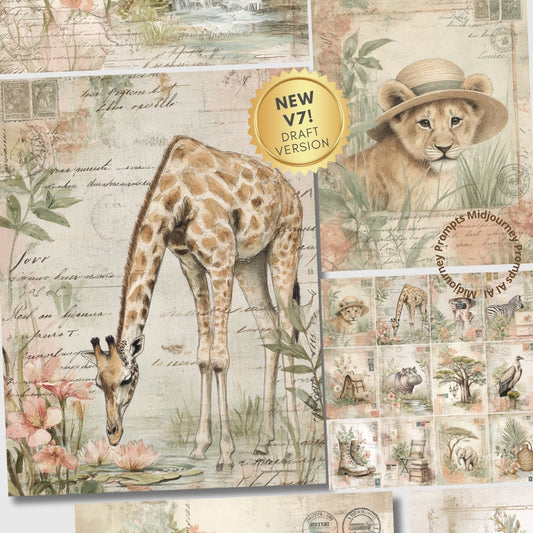 Midjourney V 7 Prompts for Safari Animal Scrapbook Supplies