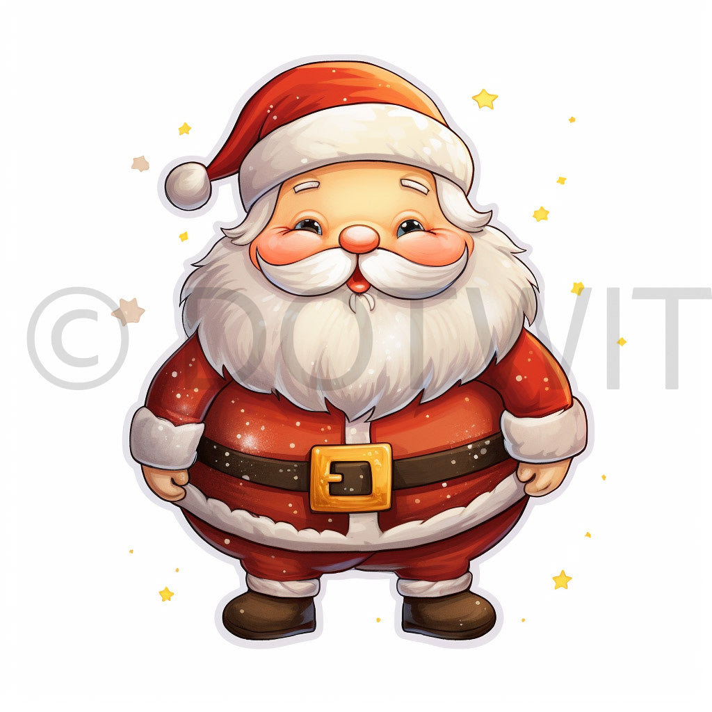 a cute santa sticker Christmas Stickers Vinyl Decals Digital Clipart and Midjourney Prompt Instant Download