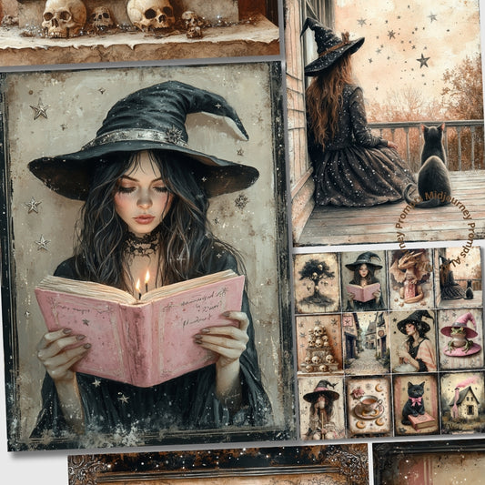 Midjourney V 6.1 Prompts for Sassy Witch Junk Journal Pages