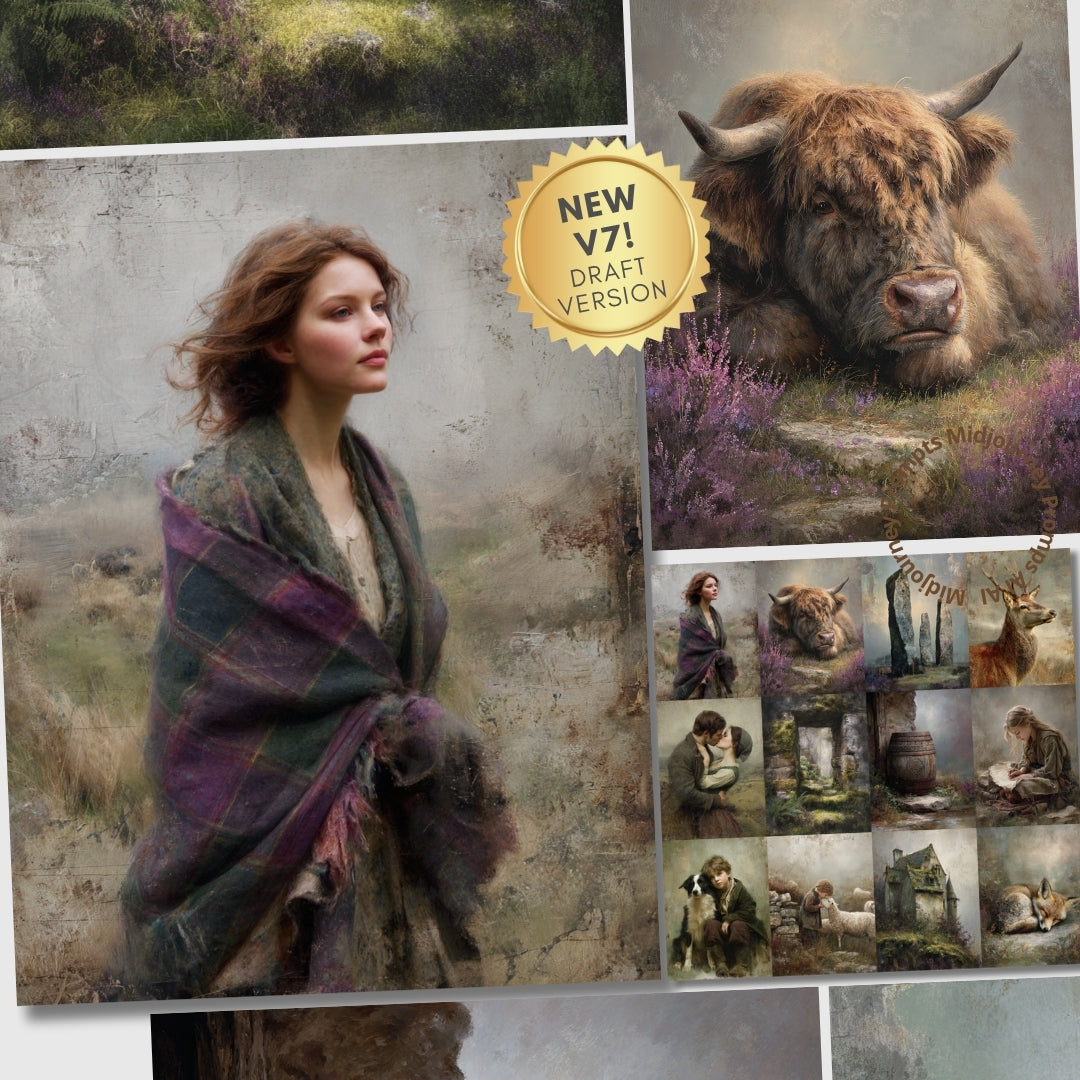 Midjourney V 7 Prompts for Junk Journal Pages Scotland Highlands