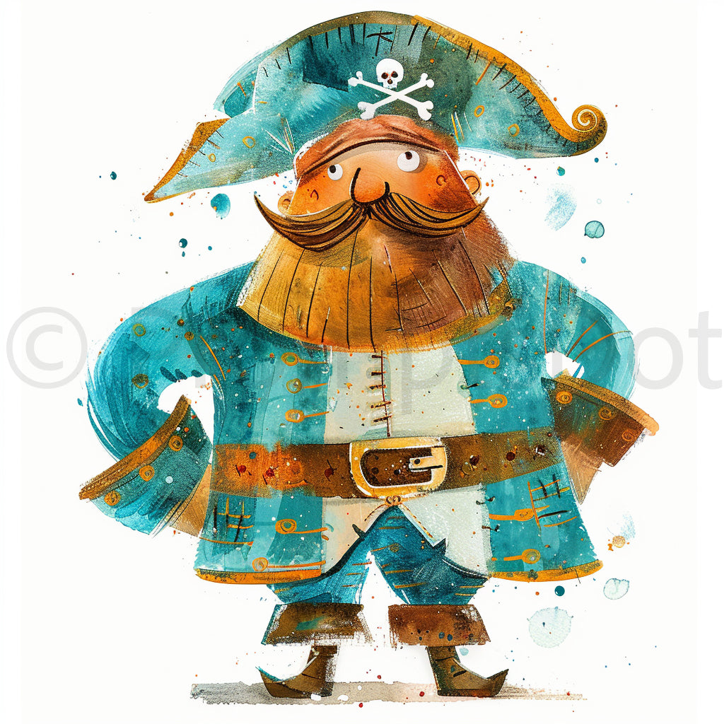 a cute pirate Sea Animals Underwater Watercolors