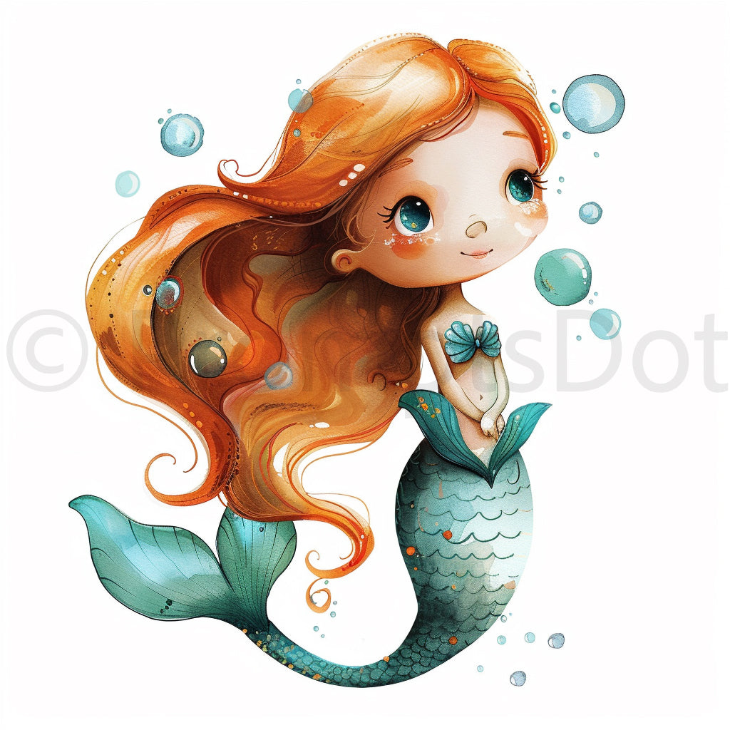 a mermaid Sea Animals Underwater Watercolors