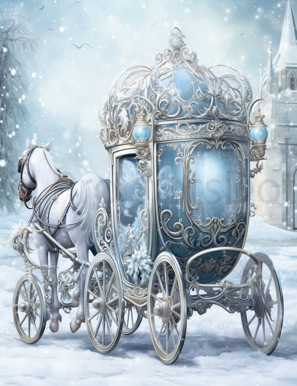 carriage Snow Winter Junk Journals Papers