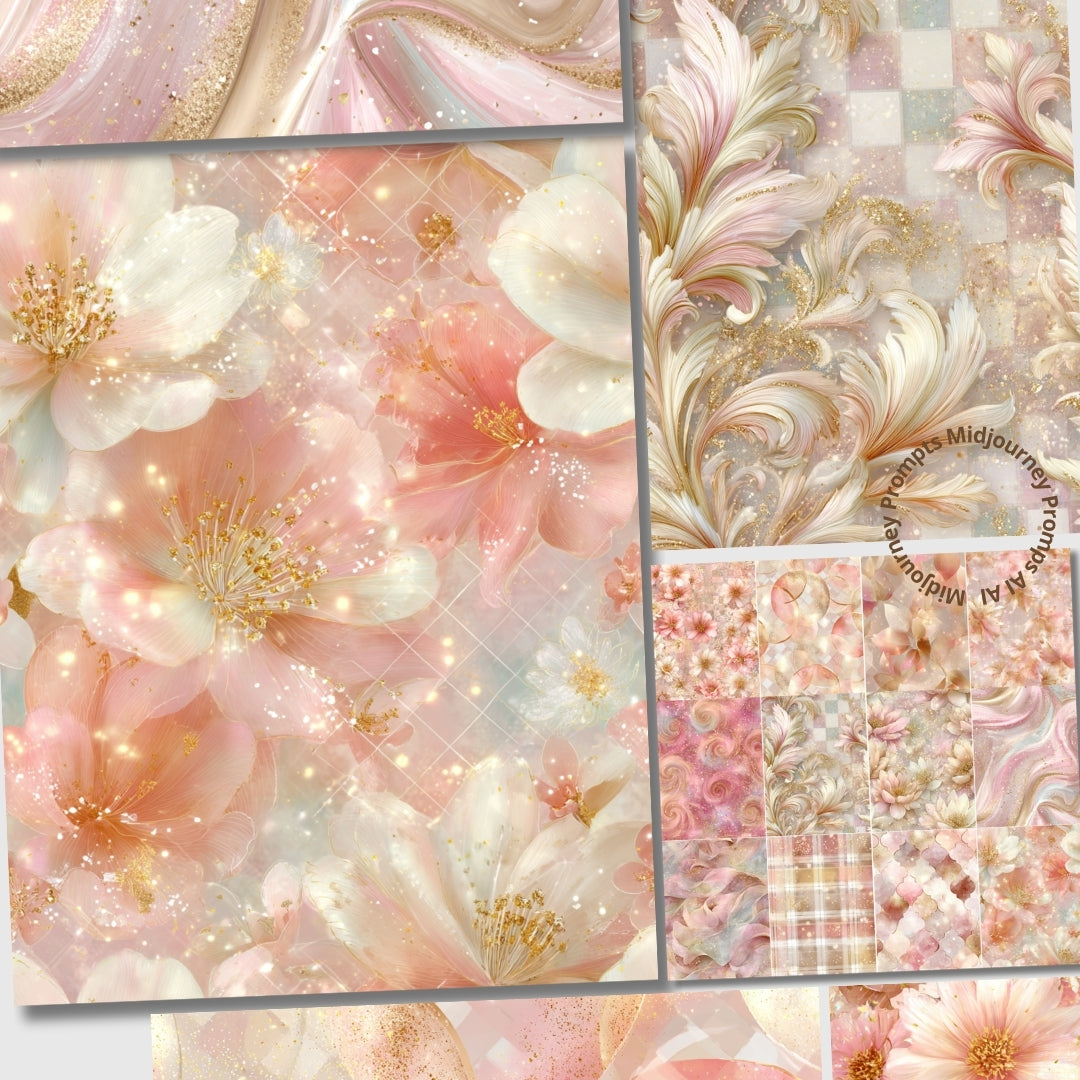 Midjourney V 7 Prompts for Soft Pink and Gold Seamless Pastel Patterns