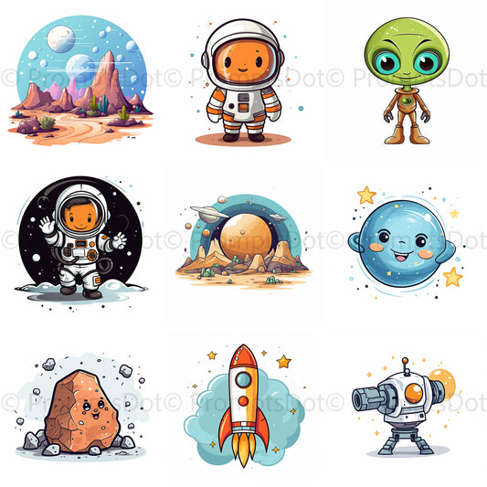 Space Icons Nursery Wall Art Clipart Midjourney Prompt Commercial Use