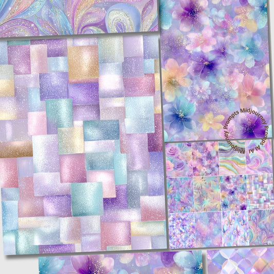 Three different patterns of colorful fabric swatches on a white background