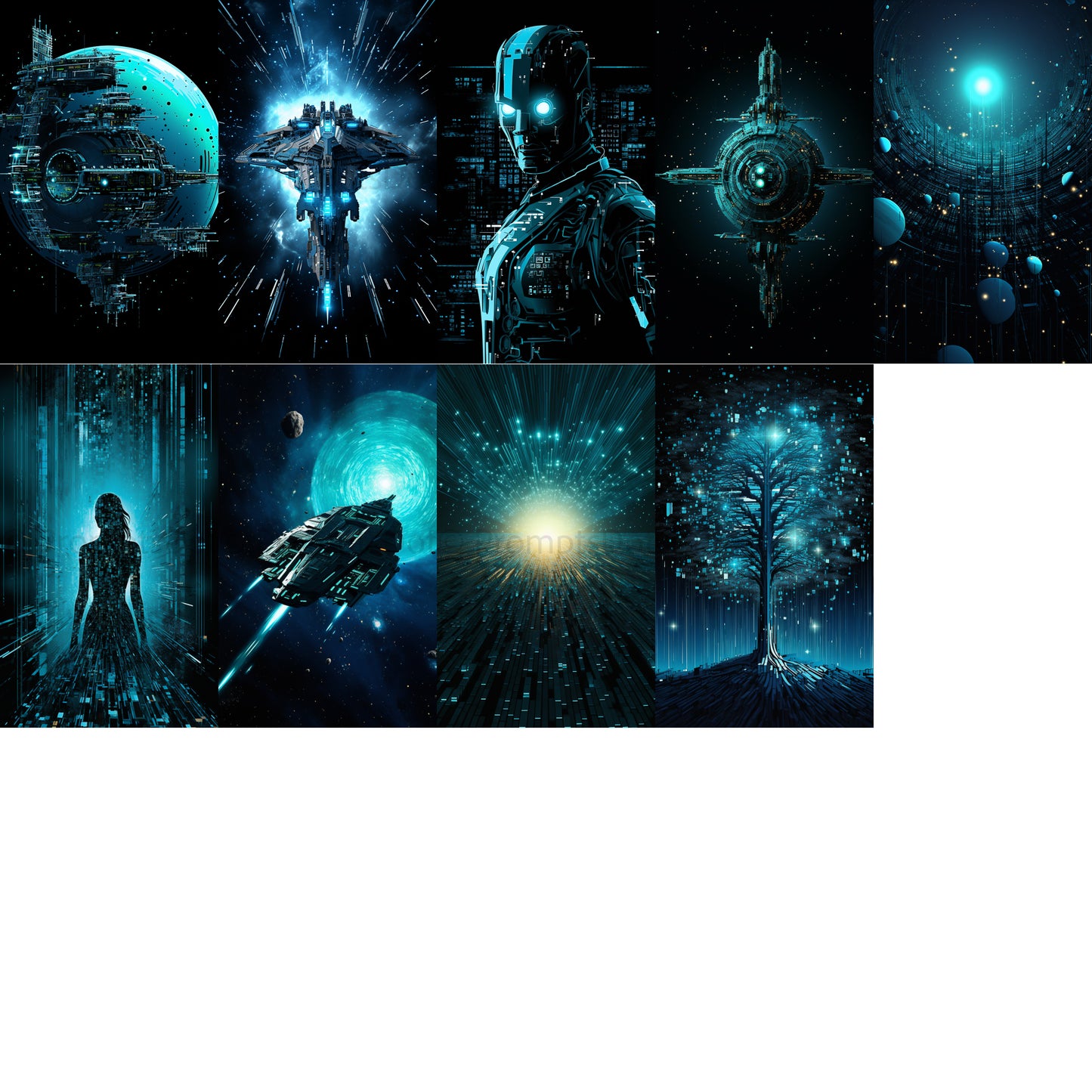 grid of nine Speed Space Posters Pixel Digital Art Postcards