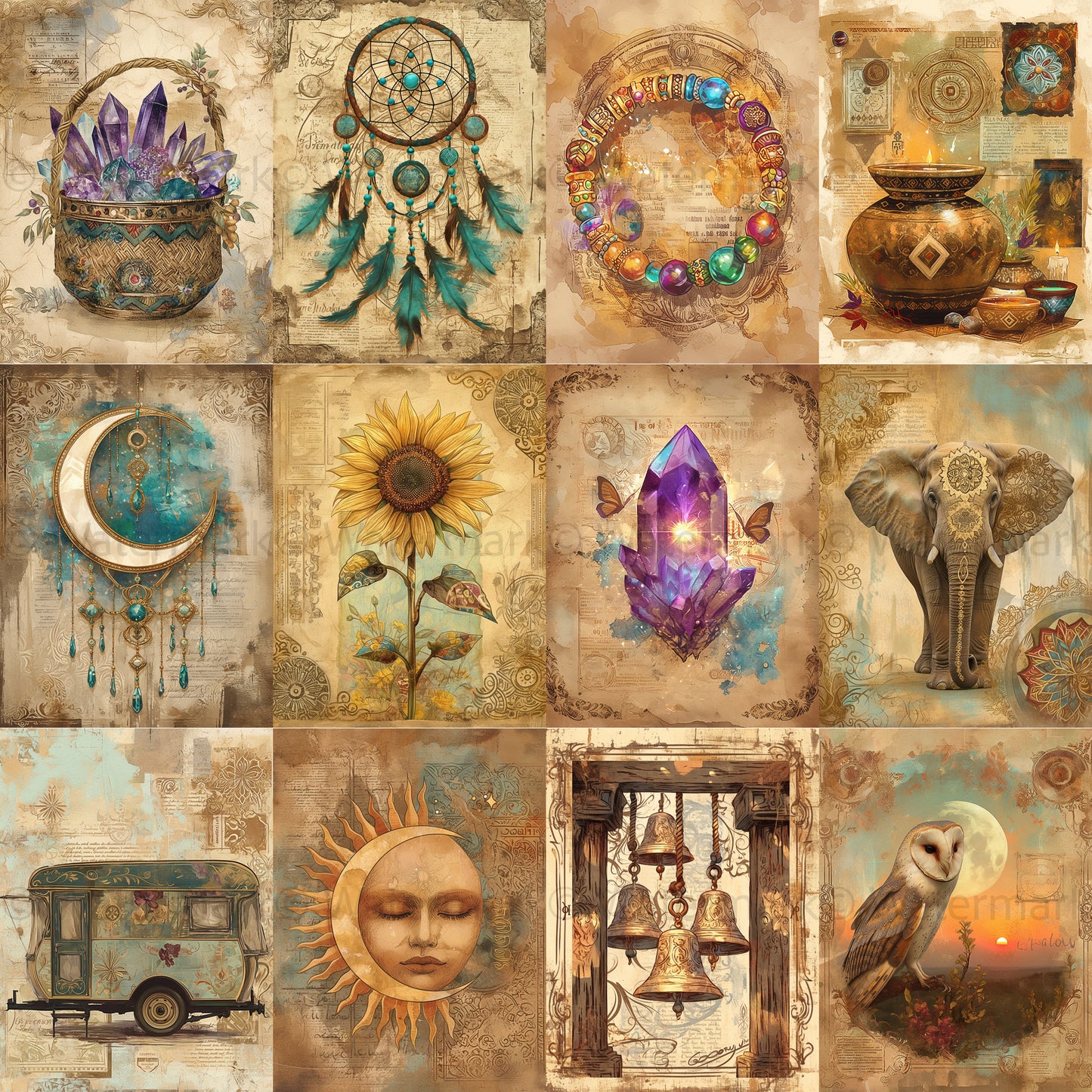 Midjourney Guide Prompts for Spiritual Bohemian Digital Papers