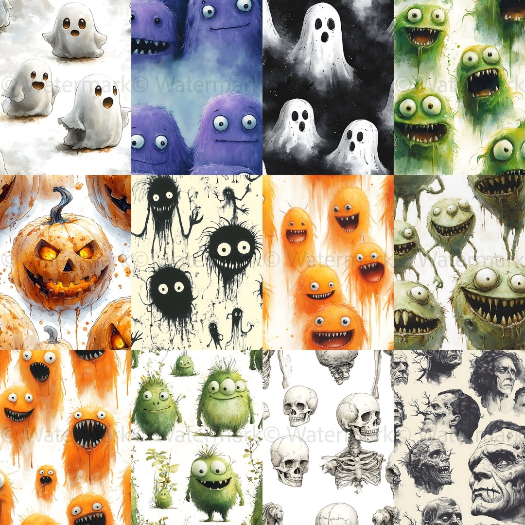 38 Cute Halloween Seamless Papers, Digital Papers with Monsters