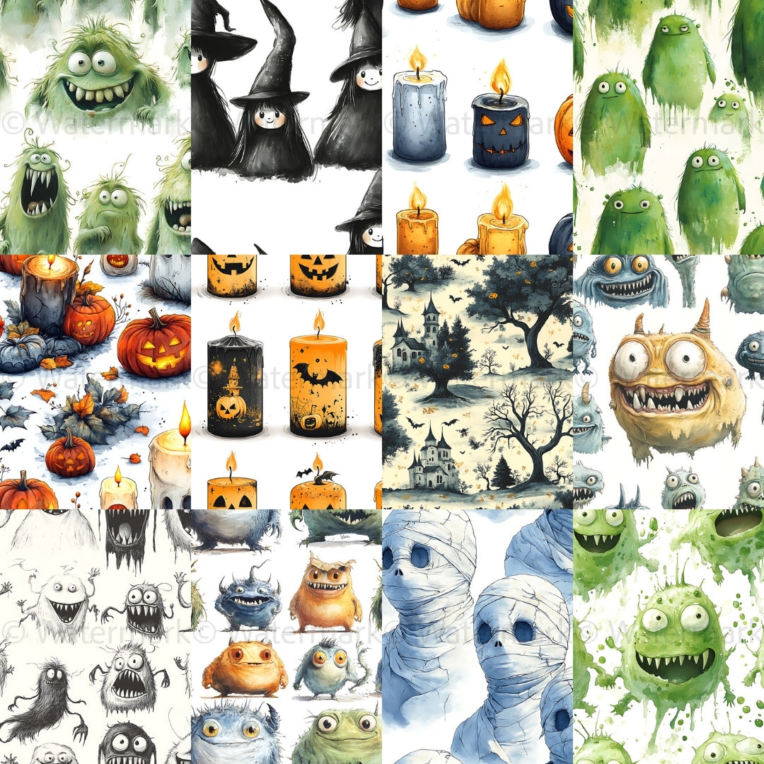 38 Cute Halloween Seamless Papers, Digital Papers with Monsters