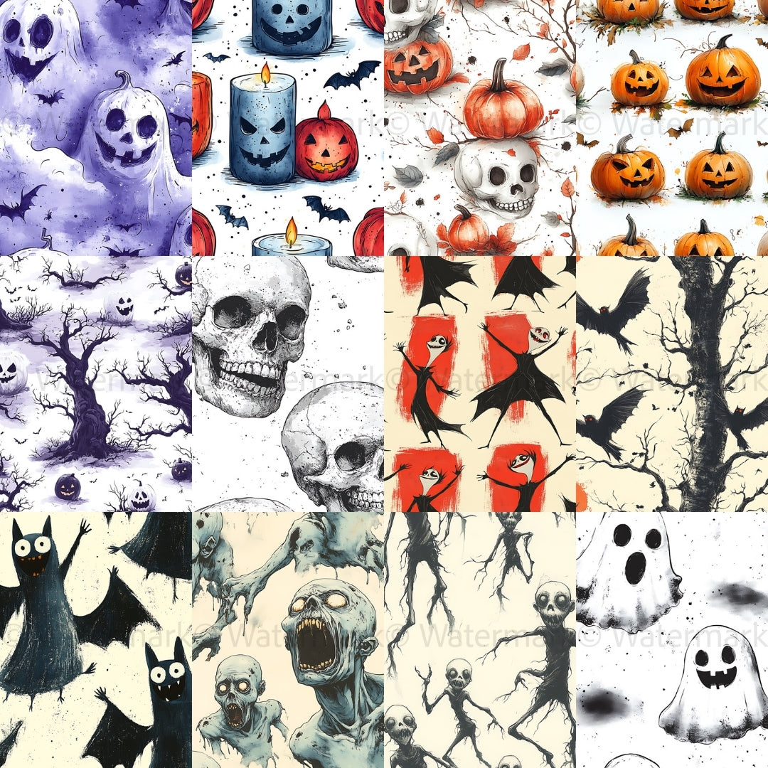 38 Cute Halloween Seamless Papers, Digital Papers with Monsters