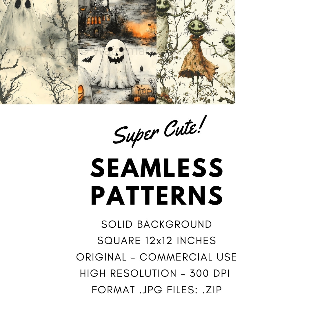 38 Cute Halloween Seamless Papers, Digital Papers with Monsters