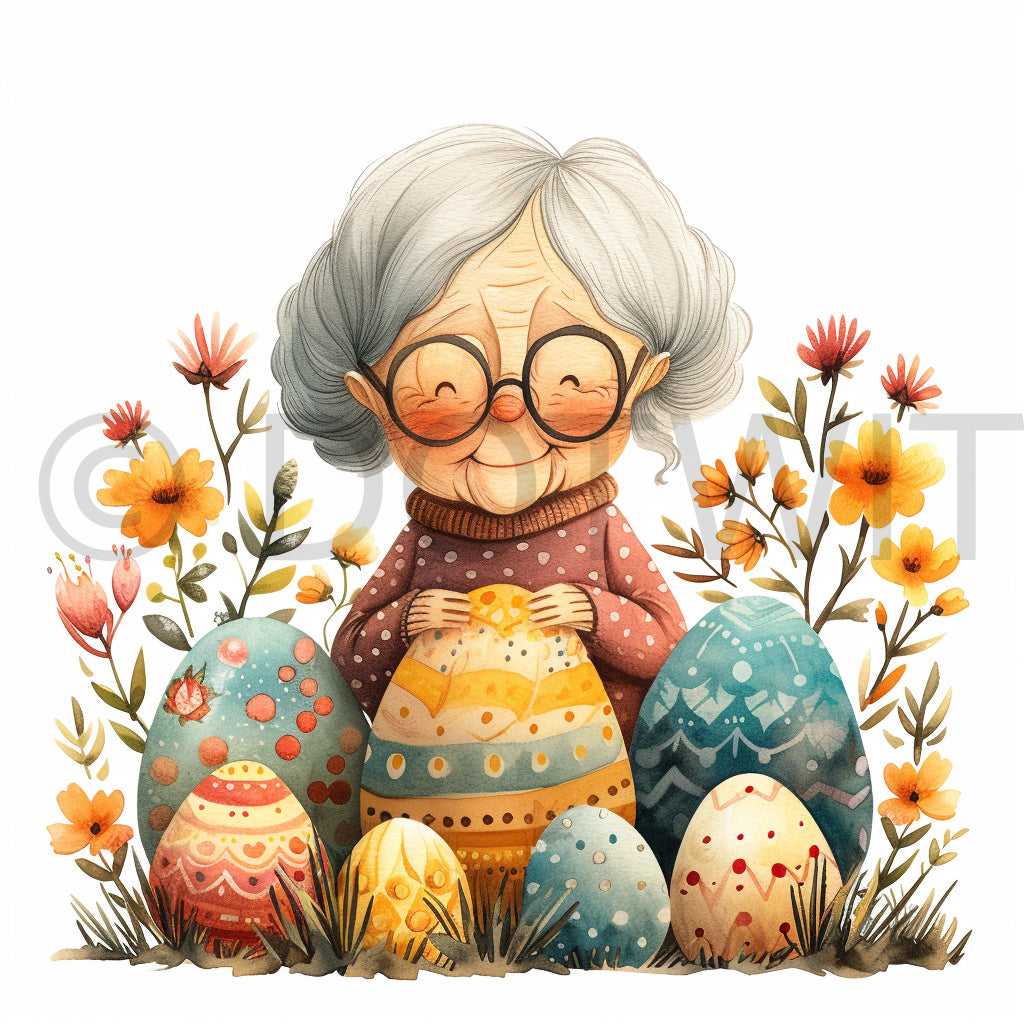 old lady with easter eggs 