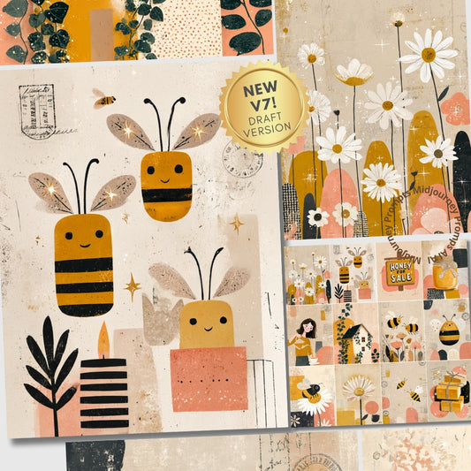 Midjourney V7 Prompts for Spring Floral and Bees Printable Pages