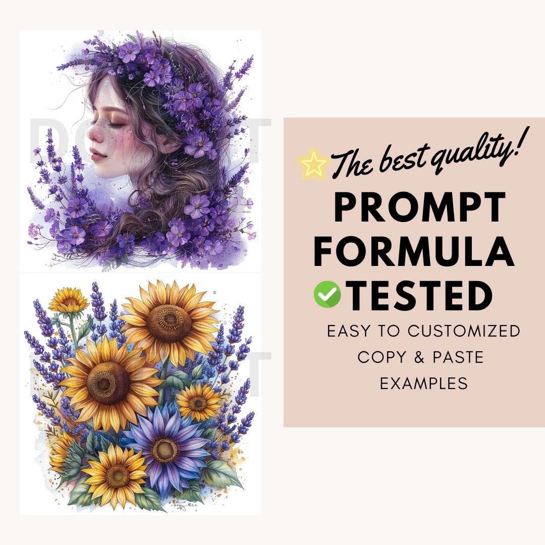 Best prompts formula Spring Lavender Watercolor Clipart Midjourney Prompts