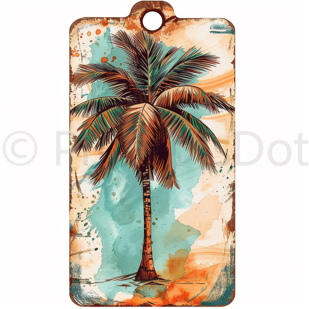 a palm tree tag Stamps Labels Travel Ephemera Midjourney Prompts