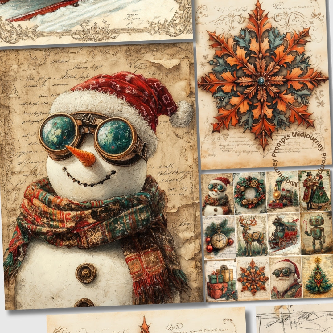 Midjourney Guide Prompts for Steampunk Christmas Scrapbooking