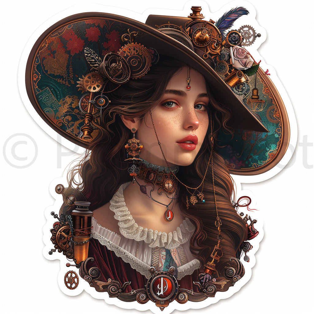 beautiful woman Steampunk Digital Stickers