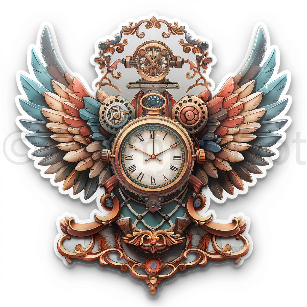 winged clock Steampunk Digital Stickers