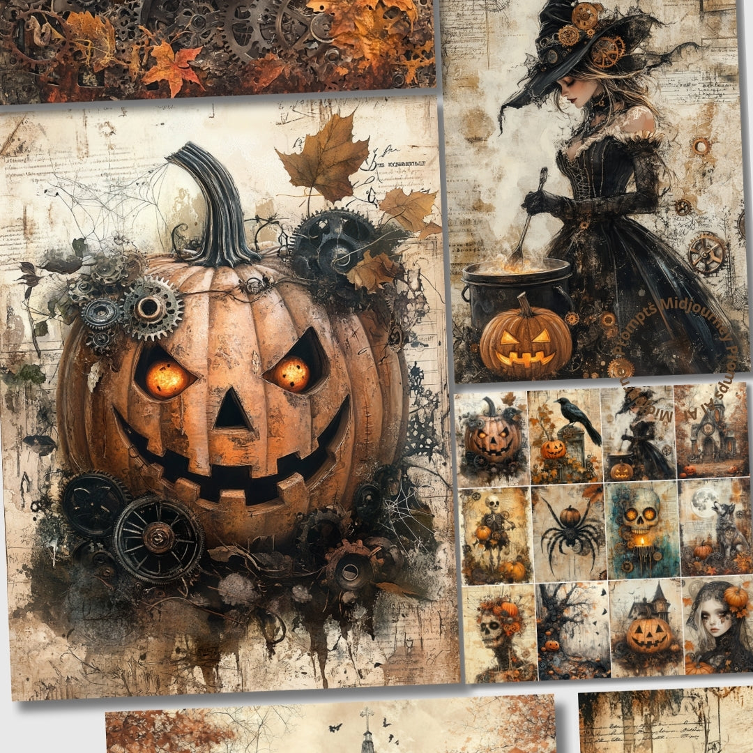 Midjourney Guide Prompts for Steampunk Halloween Ephemera