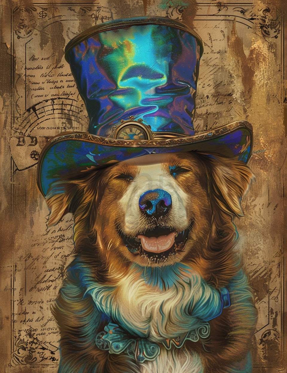 cute dog with hat Midjourney Prompts For Steampunk Junk Journal Papers