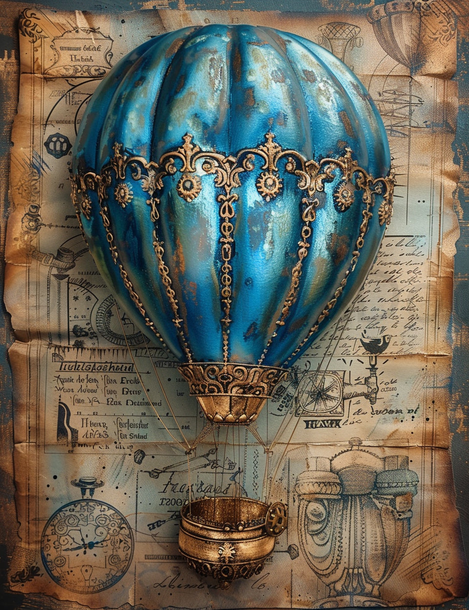 a hot air balloon Midjourney Prompts For Steampunk Junk Journal Papers