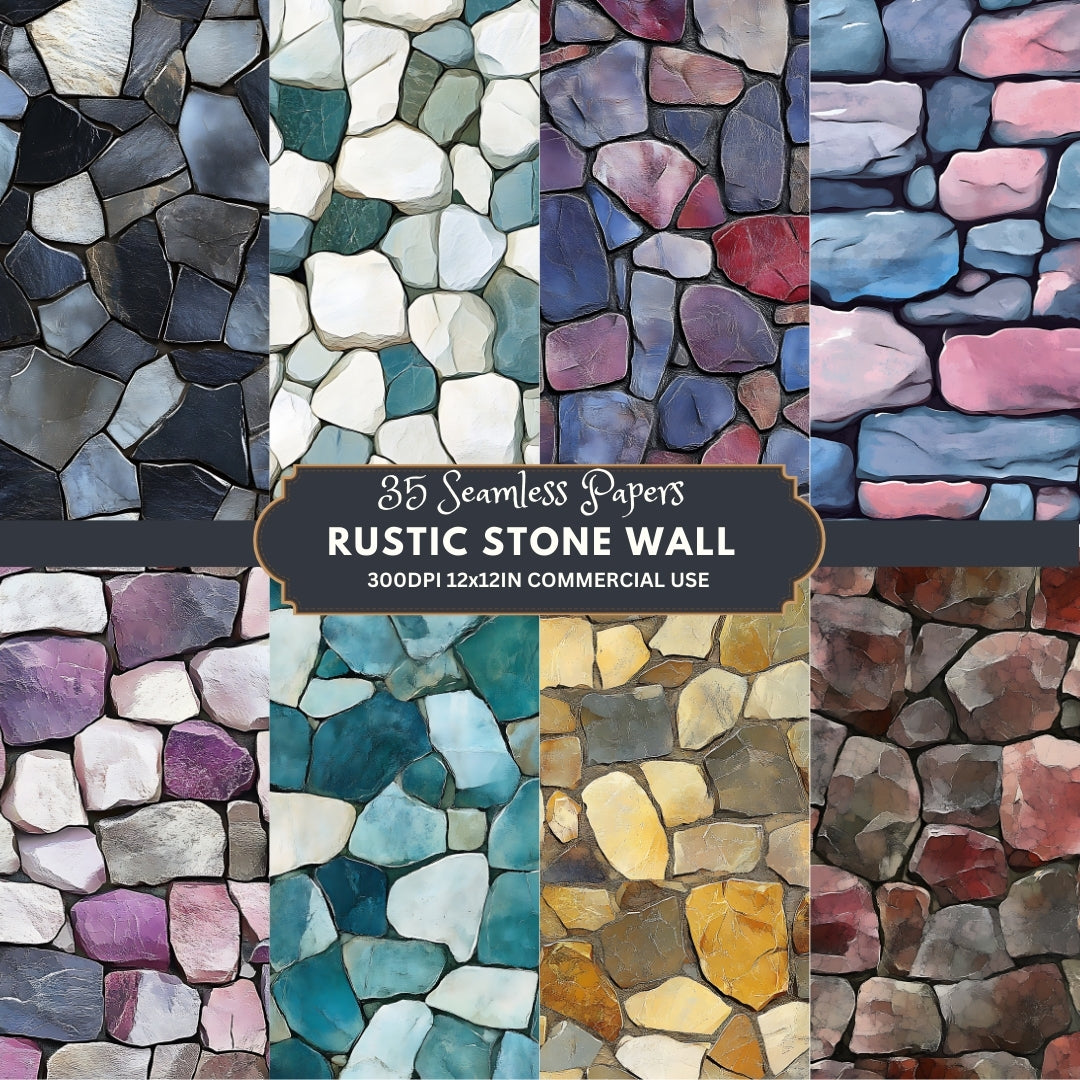 35 Rustic Stone Wall Digital Paper