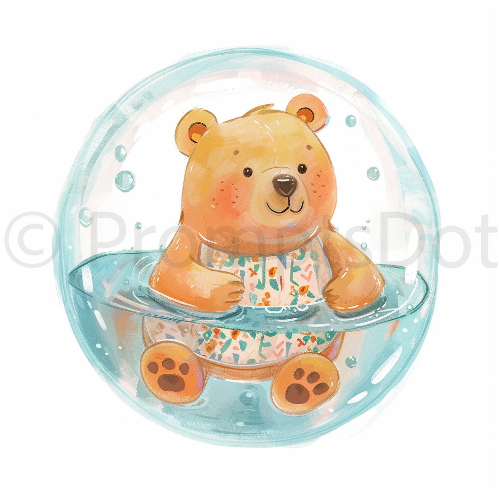 bear in a bubble Summer Minimalist Characters