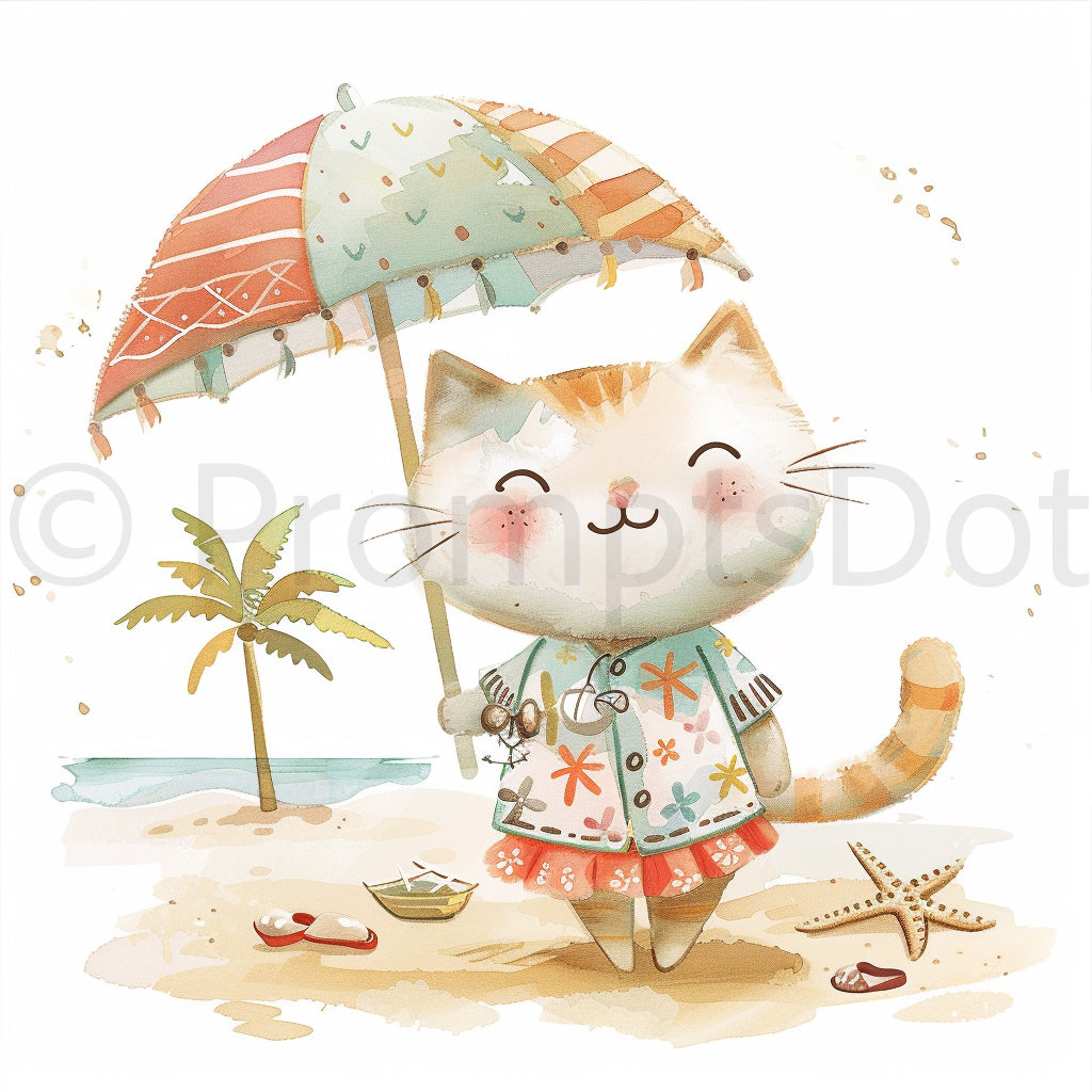 cat in the beach Summer Minimalist Characters