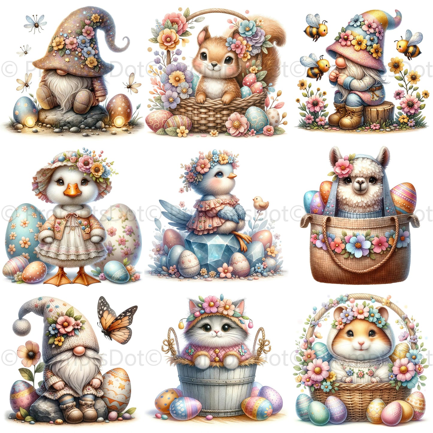 DALLE3 DALLE Prompt for Spring Gnomes Easter Cliparts